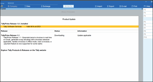 how to check TallyPrime's new update or release version is available or not
